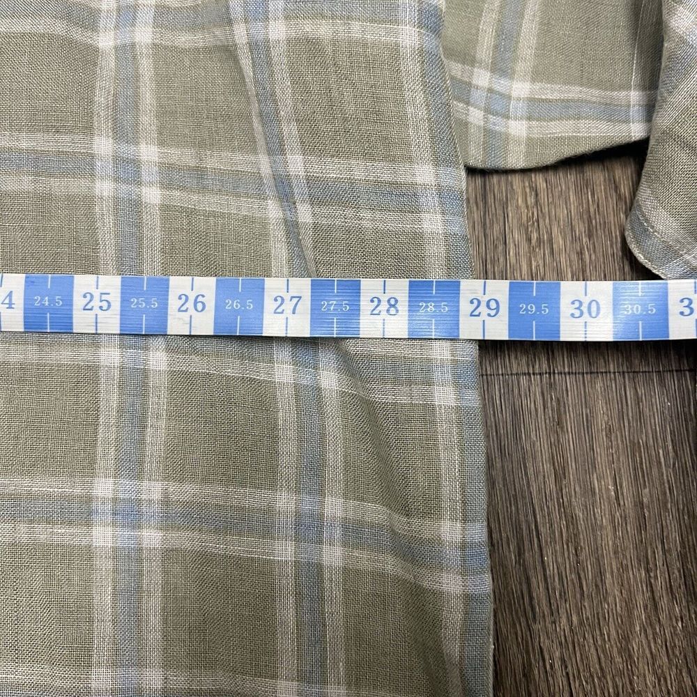 Peter Millar 100% Linen Plaid Button Down Shirt Men's XXL Green Blue Long Sleeve - Picture 10 of 11